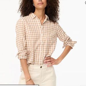 NWT J.Crew Factory gingham flannel shirt Camel Ivory size Medium